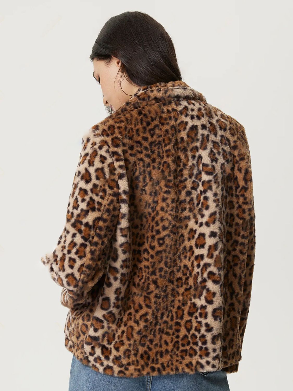 Fuzzy Leopard Collared Neck Jacket-Angel Casuals