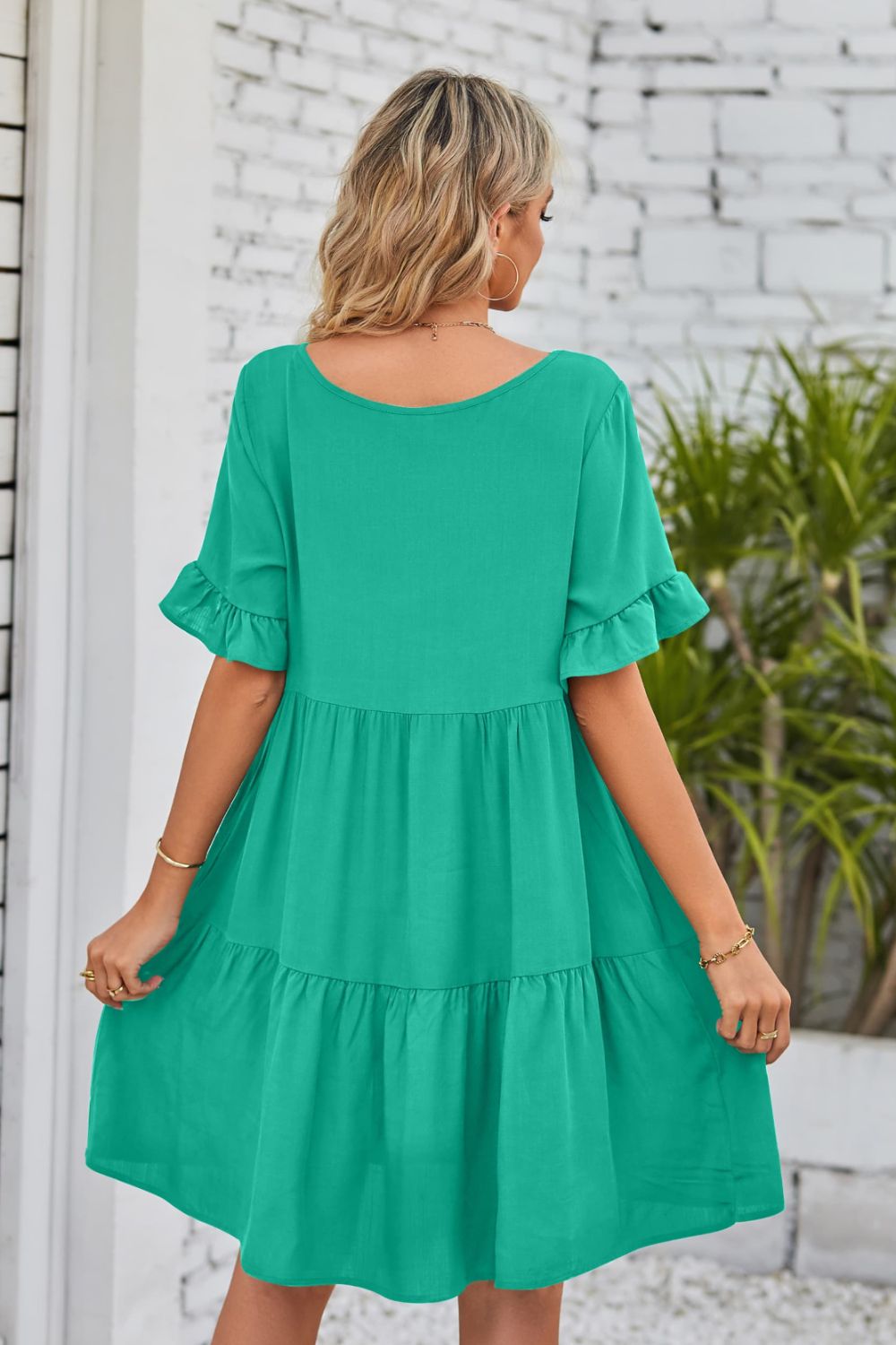 V-Neck Flounce Sleeve Tiered Dress-Angel Casuals