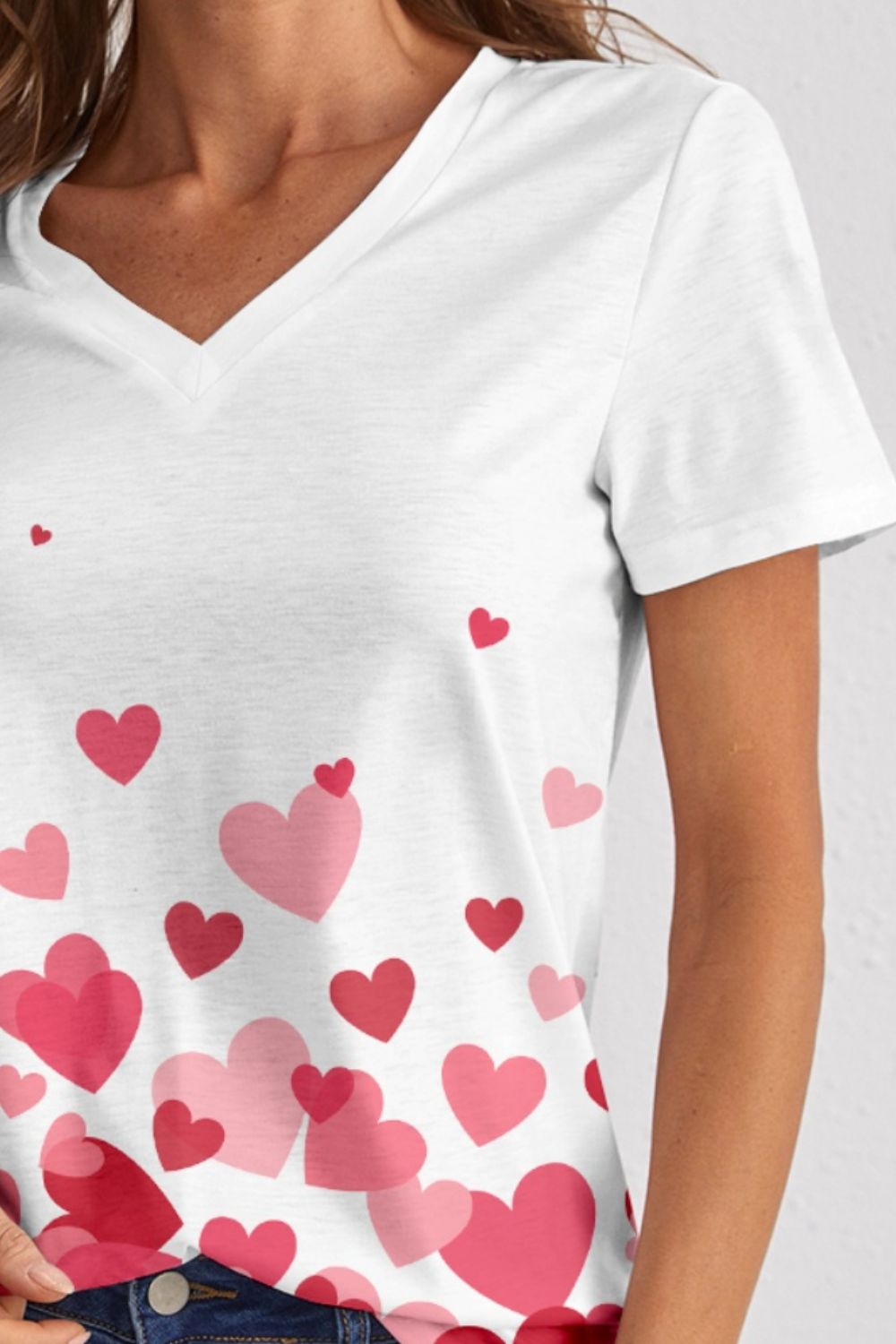 Heart V-Neck Short Sleeve T-Shirt-Angel Casuals