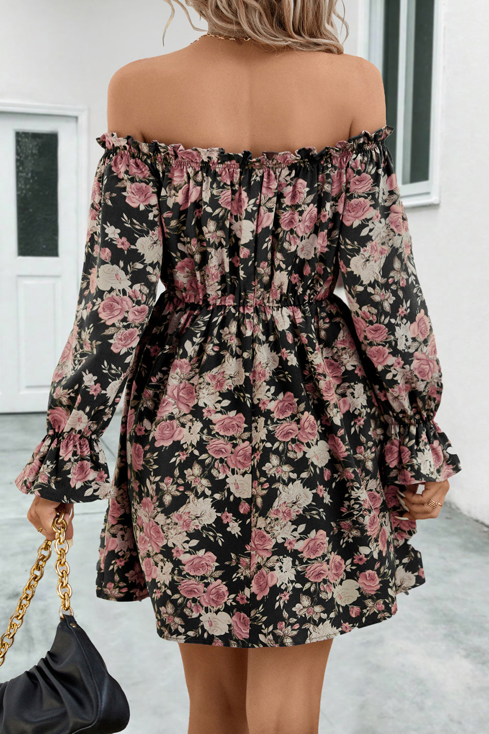 Floral Off-Shoulder Flounce Sleeve Dress-Angel Casuals