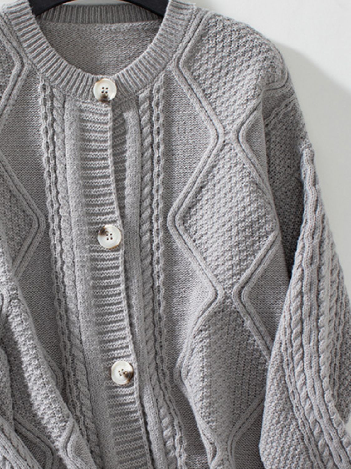 Cable-Knit Round Neck Button Up Cardigan-Angel Casuals