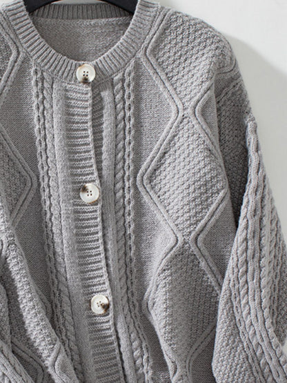 Cable-Knit Round Neck Button Up Cardigan-Angel Casuals