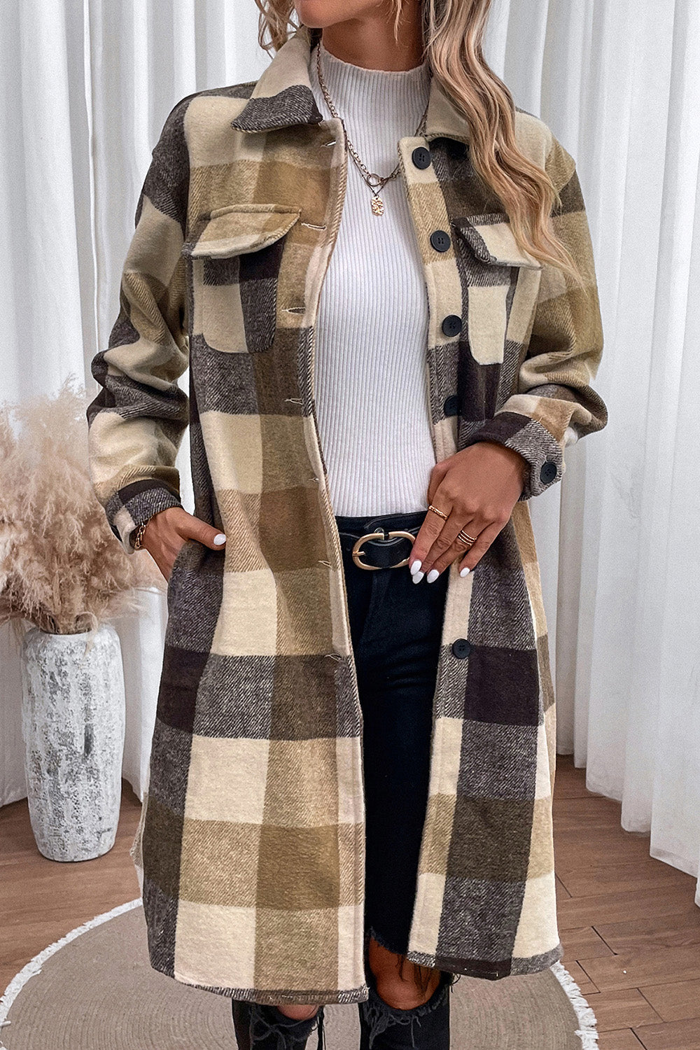 Plaid Button Down Longline Coat-Angel Casuals