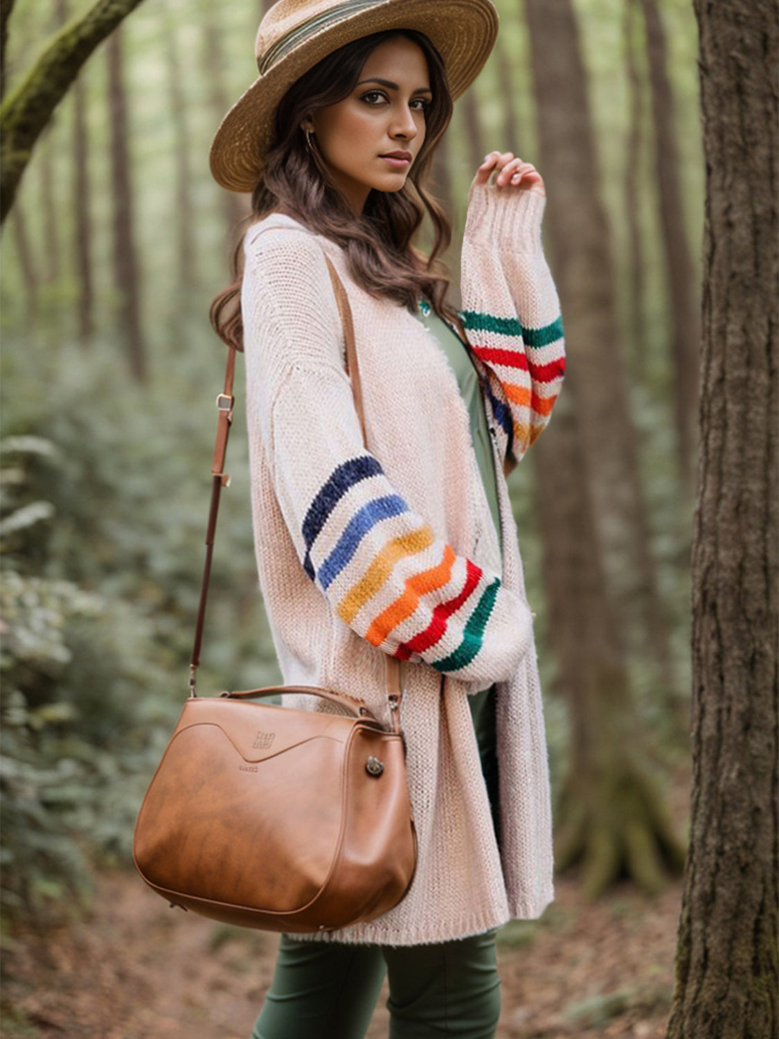 Striped Open Front Long Sleeve Cardigan-Angel Casuals