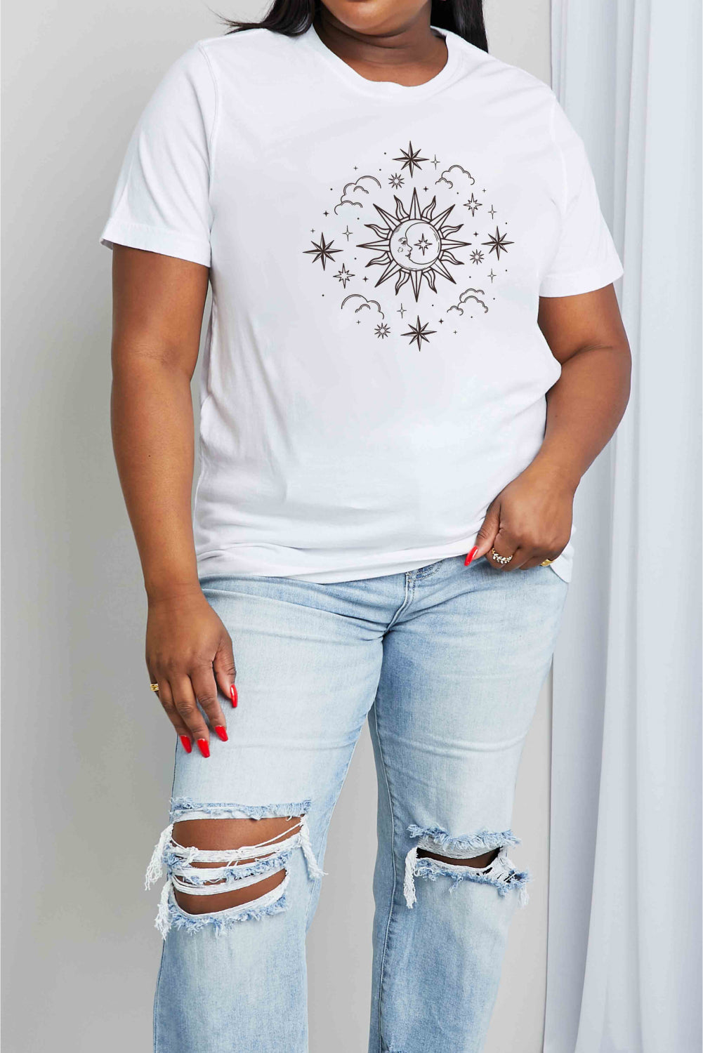 Simply Love Full Size Celestial Graphic Short Sleeve Cotton Tee-Angel Casuals