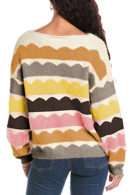 Boat Neck Long Sleeve Sweater-Angel Casuals