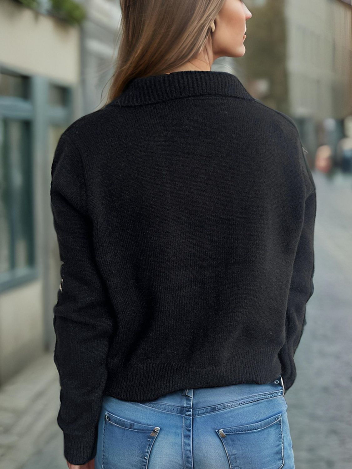 Pearl Trim Collared Neck Long Sleeve Cardigan-Angel Casuals