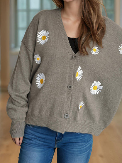 Daisy Button Up V-Neck Cardigan-Angel Casuals