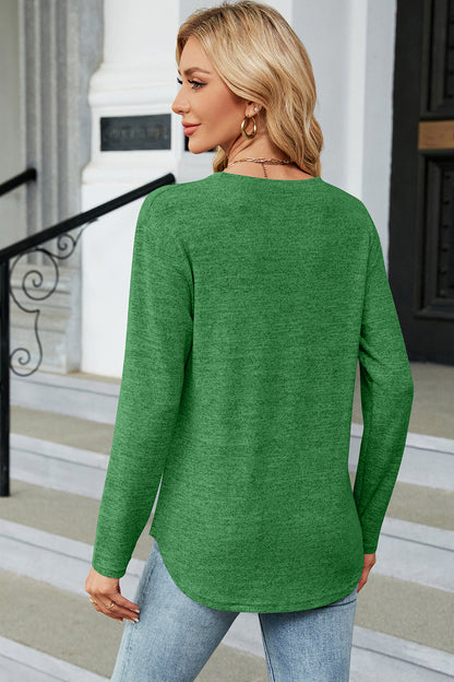 Decorative Button Round Neck T-Shirt-Angel Casuals