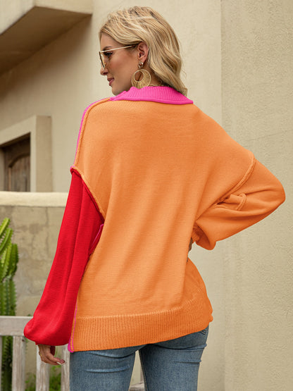 Angel Wings Color Block Dropped Shoulder Sweater-Angel Casuals