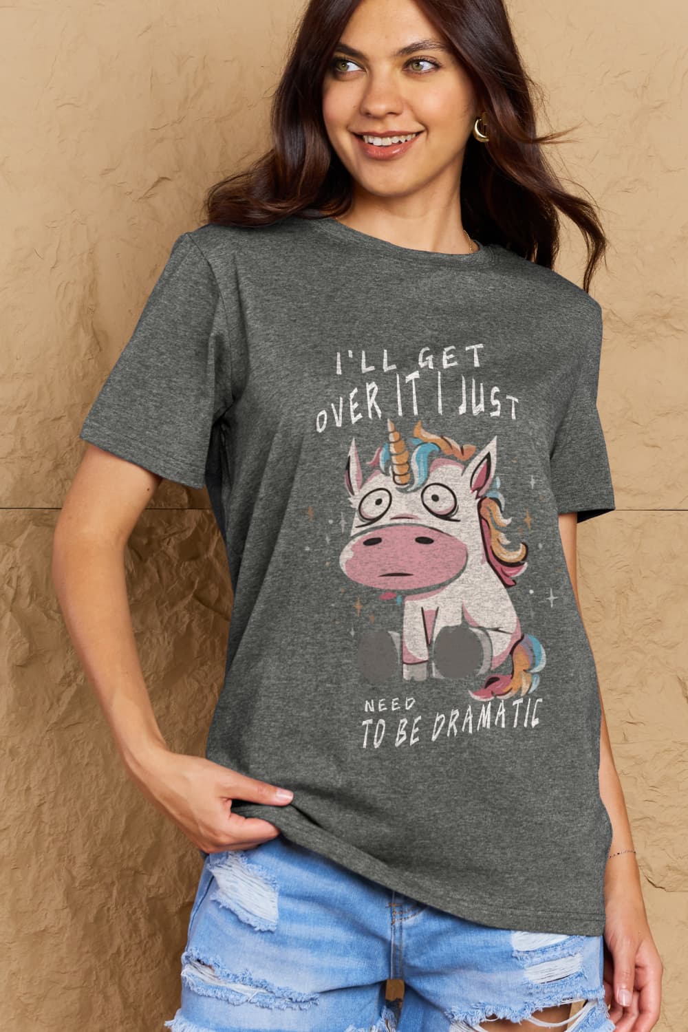 Simply Love Full Size I'LL GET OVER IT I JUST NEED TO BE DRAMATIC Graphic Cotton Tee-Angel Casuals