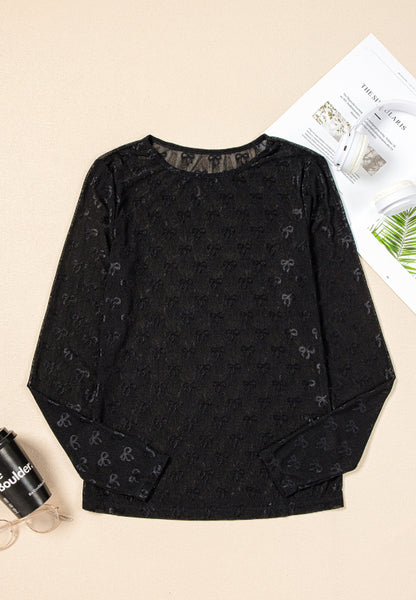 Bow Round Neck Long Sleeve Top-Angel Casuals