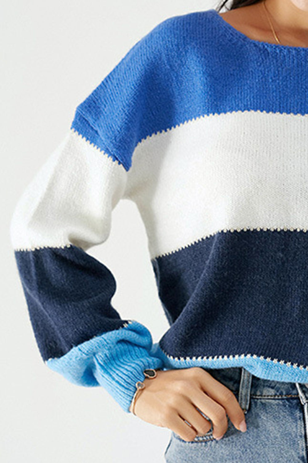 Color Block Dropped Shoulder Sweater-Angel Casuals