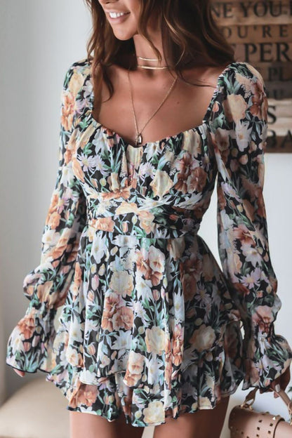 Floral Sweetheart Neck Flounce Sleeve Romper-Angel Casuals