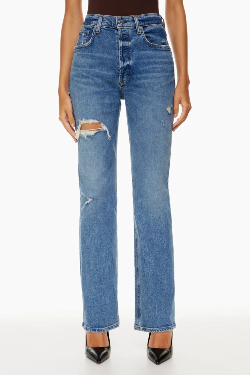 Distressed Straight Jeans with Pockets-Angel Casuals