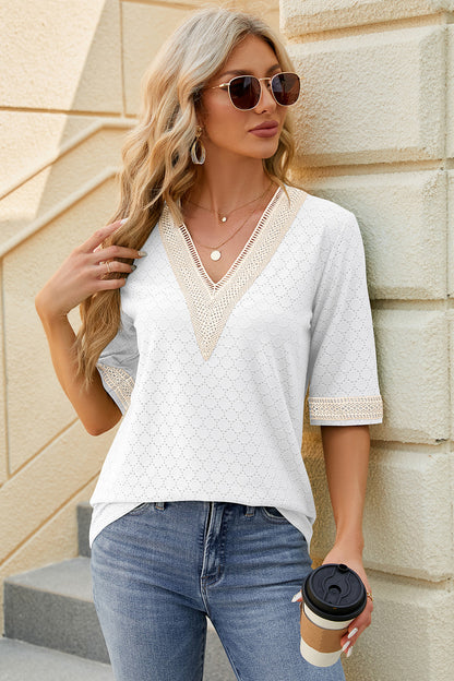 V-Neck Half Sleeve T-Shirt-Angel Casuals