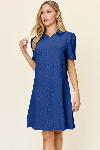 Double Take Full Size Texture Collared Neck Short Sleeve Dress-Angel Casuals