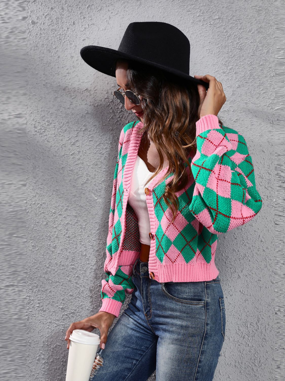 Geometric Button Up Long Sleeve Cardigan-Angel Casuals