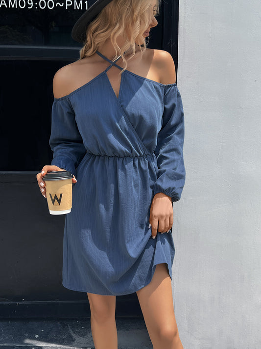 Cold-Shoulder Crisscross Mini Dress-Angel Casuals