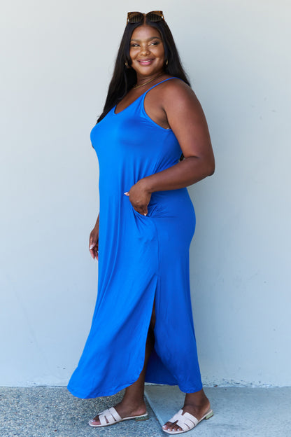 Ninexis Good Energy Full Size Cami Side Slit Maxi Dress in Royal Blue-Angel Casuals