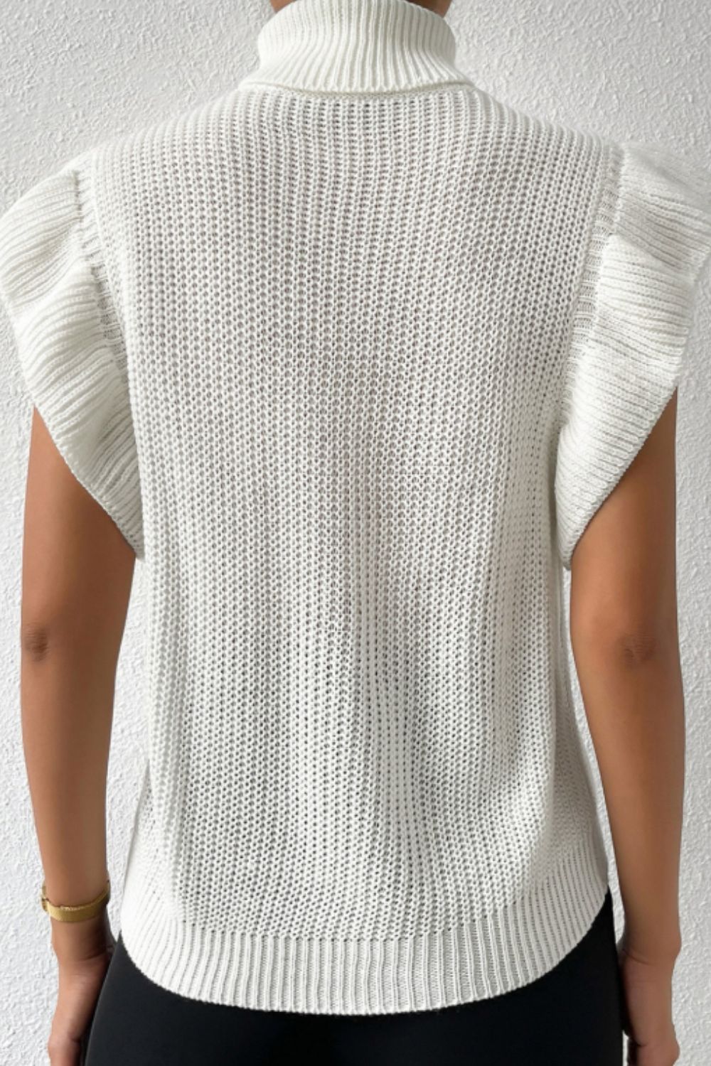 Cable-Knit Turtleneck Cap Sleeve Sweater-Angel Casuals