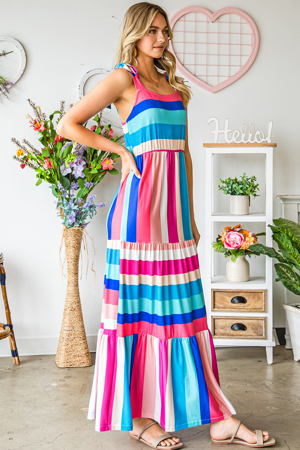 Striped Sleeveless Maxi Dress-Angel Casuals