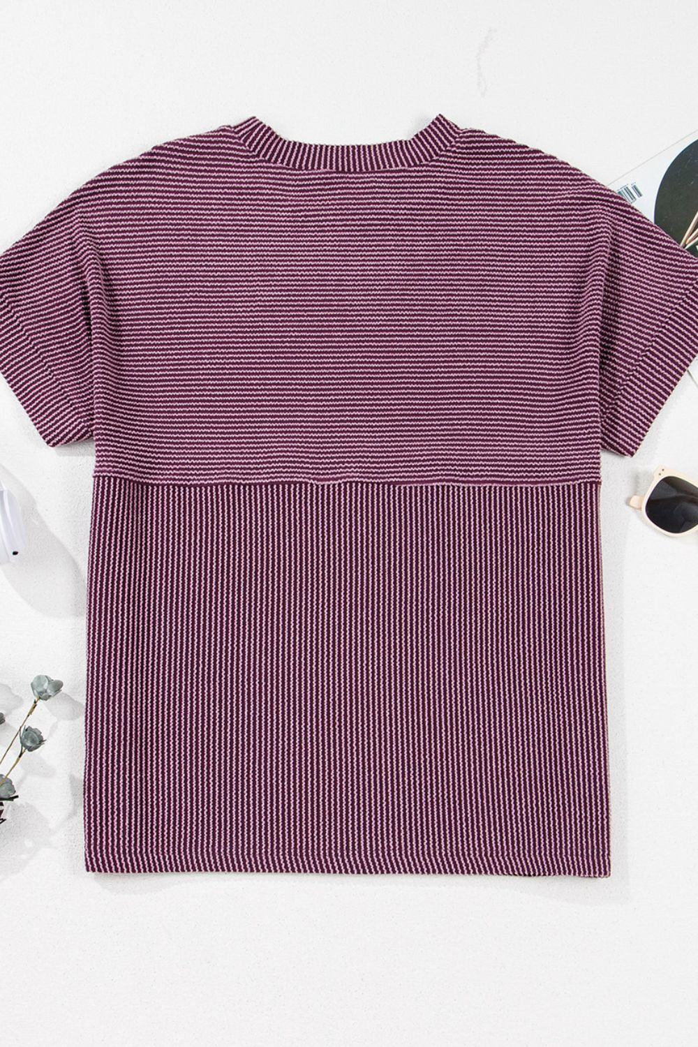 Corded Knit Mock Neck Short Sleeve T Shirt-Angel Casuals