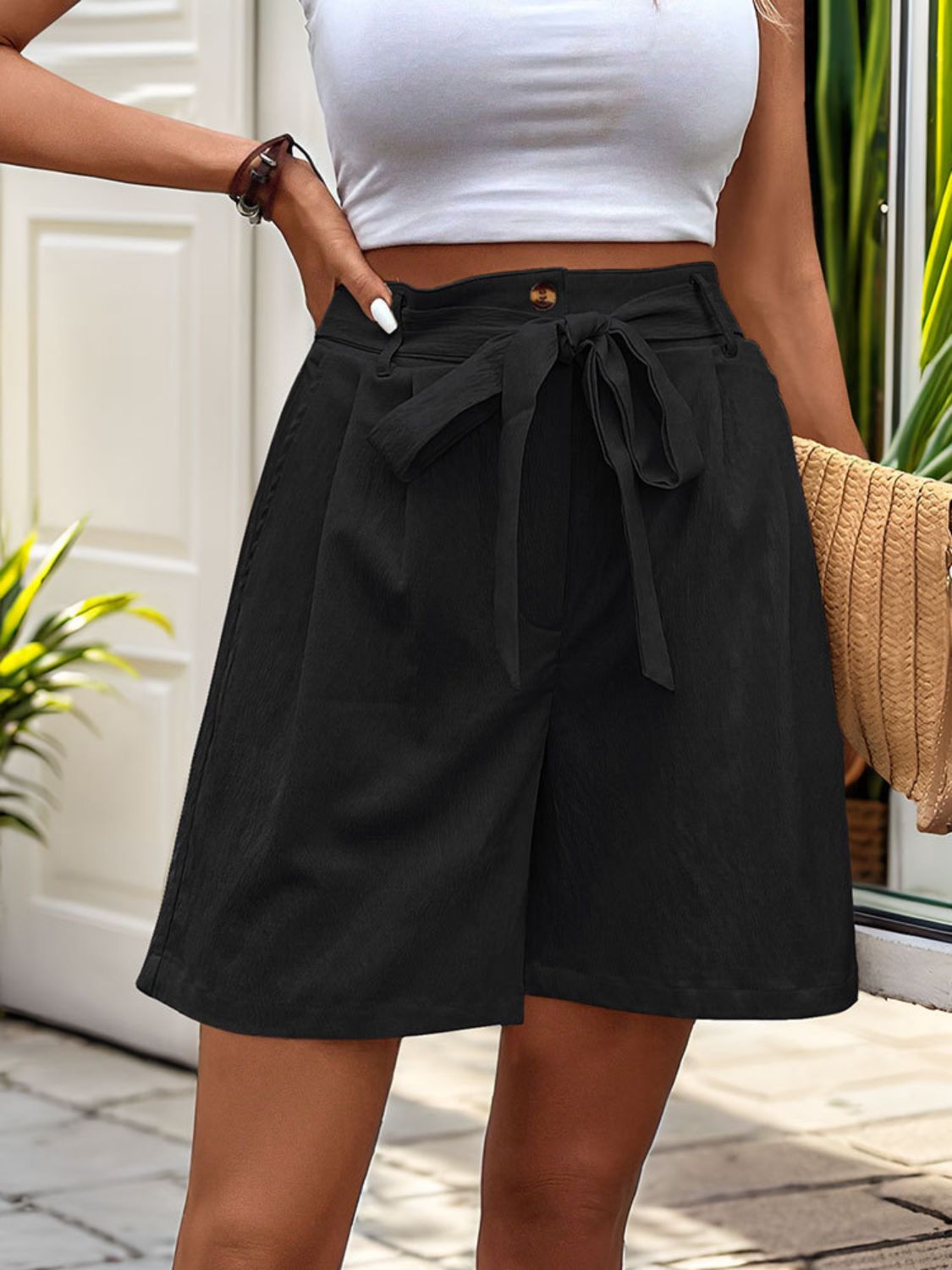 Tied High Waist Shorts with Pockets-Angel Casuals