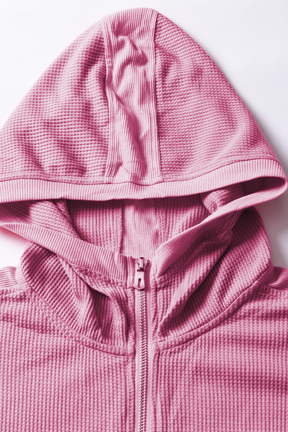 Waffle-Knit Pocketed Zip Up Hooded Jacket-Angel Casuals