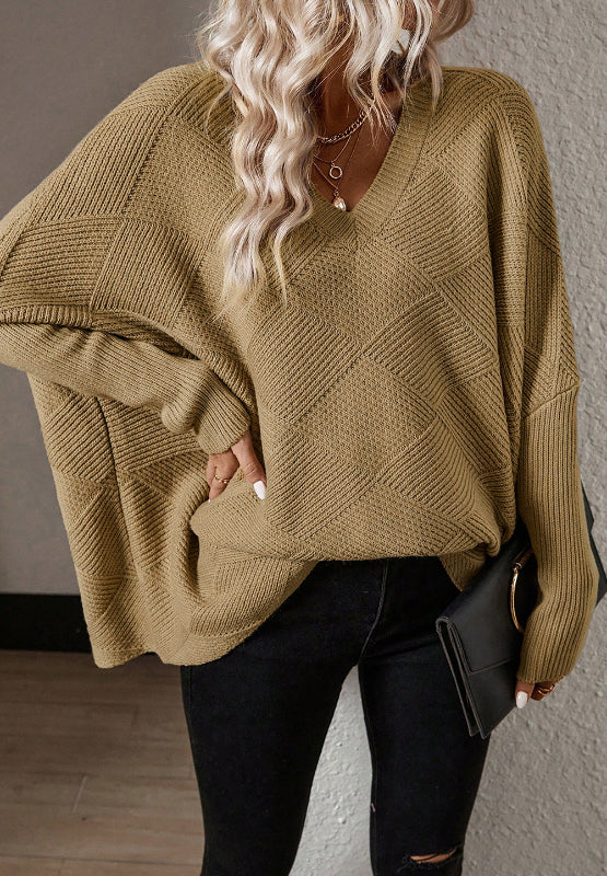 V-Neck Batwing Sleeve Sweater-Angel Casuals