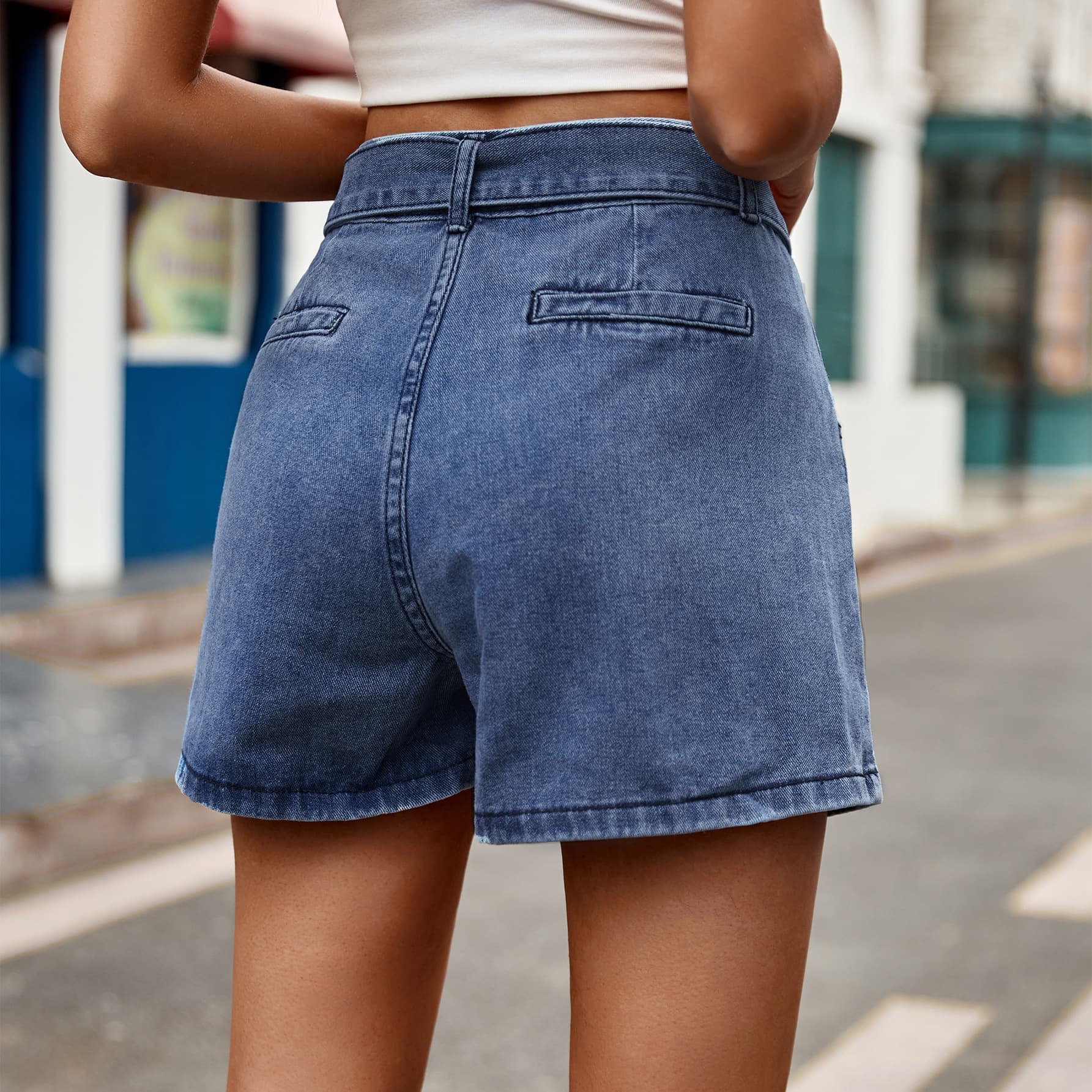 Tie Belt Denim Shorts with Pockets-Angel Casuals