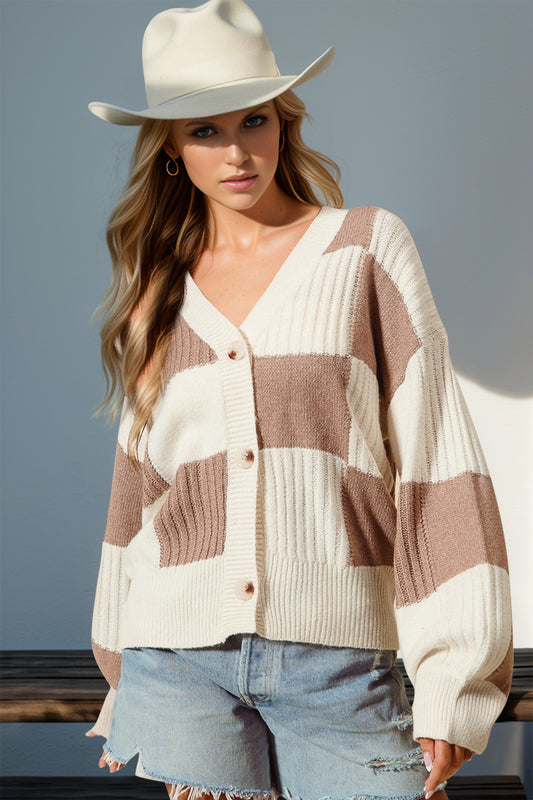 Double Take Full Size Checkered Dropped Shoulder Cardigan-Angel Casuals