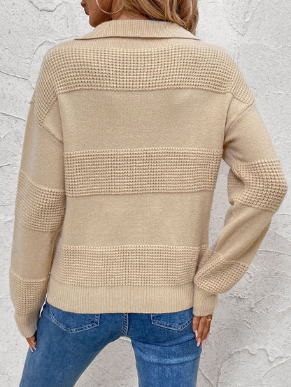 Perfee Johnny Collar Dropped Shoulder Sweater-Angel Casuals