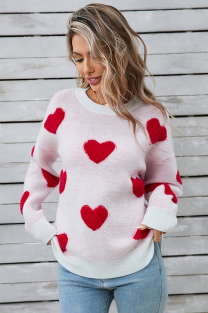 Angel Wings Heart Round Neck Long Sleeve Sweater-Angel Casuals