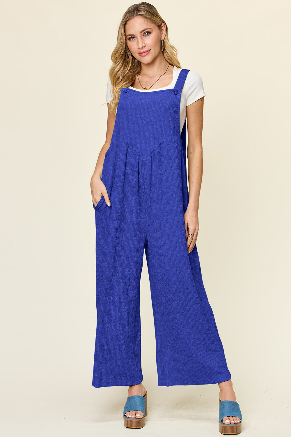 Double Take Full Size Texture Sleeveless Wide Leg Overall-Angel Casuals