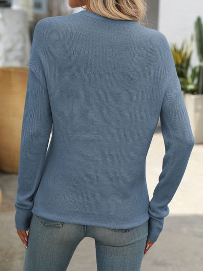 Mandy Round Neck Dropped Shoulder Knit Top-Angel Casuals