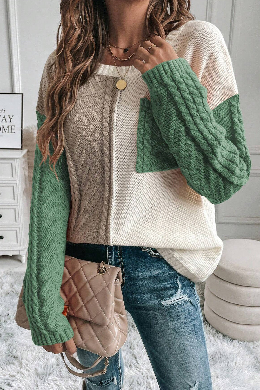 Double Take Full Size Color Block Drop Shoulder Sweater-Angel Casuals