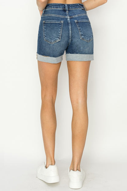 RISEN High Rise Cuffed Denim Shorts-Angel Casuals