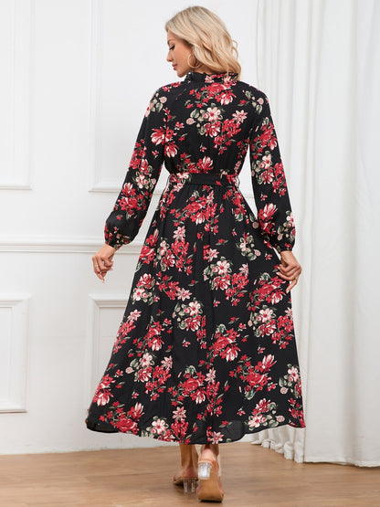 Floral Tie Front Balloon Sleeve Dress-Angel Casuals