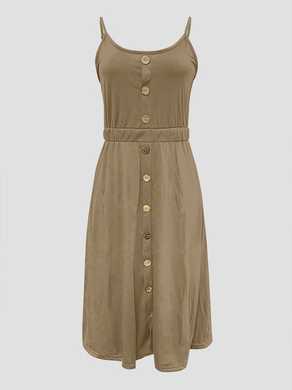 Decorative Button Spaghetti Strap Dress-Angel Casuals