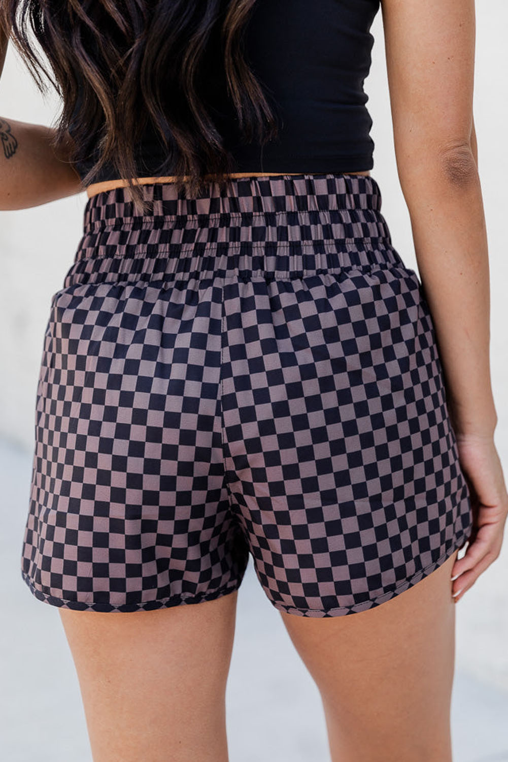 Checkered Elastic Waist Shorts-Angel Casuals