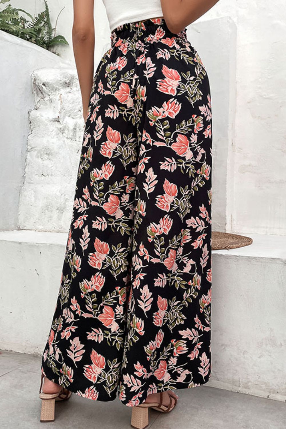 Floral Pull-On Wide Leg Pants-Angel Casuals