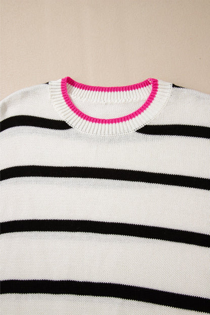 Striped Round Neck Drop Shoulder Sweater-Angel Casuals