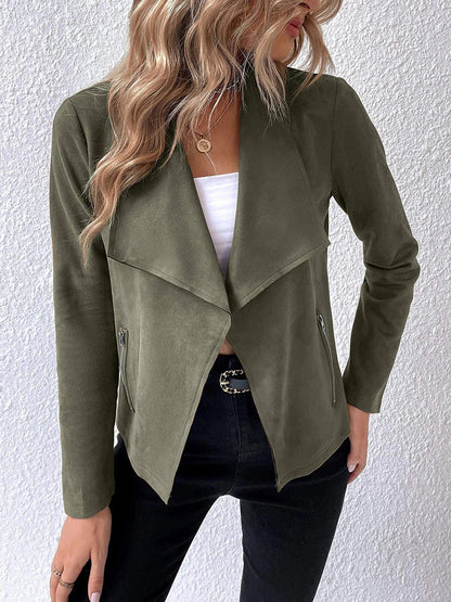 Collared Neck Long Sleeve Jacket-Angel Casuals