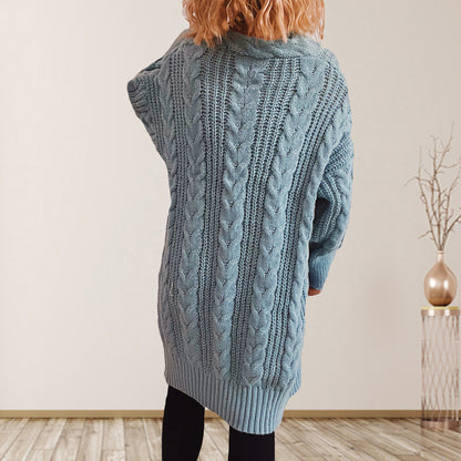 Cable-Knit Open Front Dropped Shoulder Cardigan-Angel Casuals
