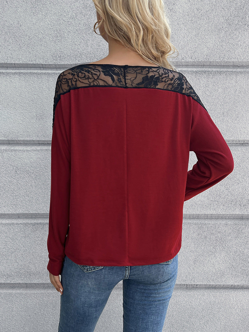 Lace Long Sleeve Round Neck Tee-Angel Casuals