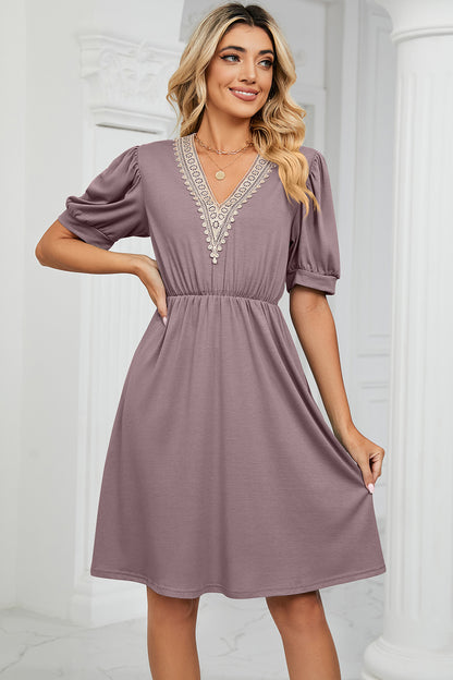 V-Neck Puff Sleeve Dress-Angel Casuals