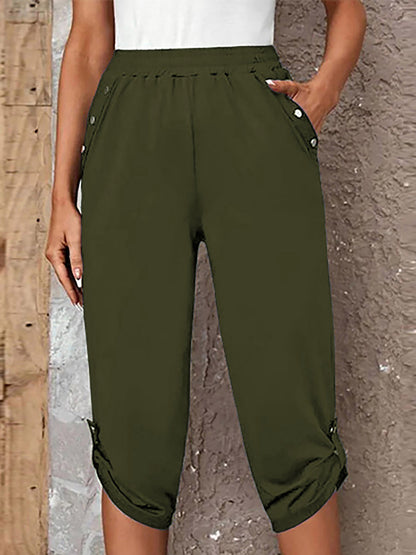 Full Size Roll-Tab Capris Pants-Angel Casuals