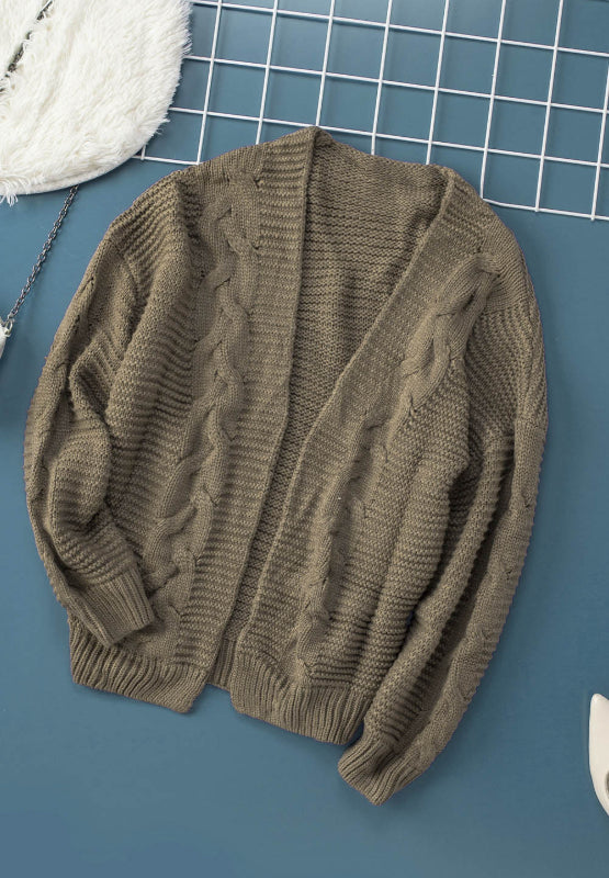 Cable-Knit Open Front Cardigan-Angel Casuals