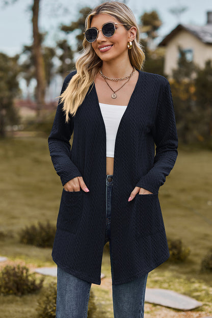 Open Front Long Sleeve Cardigan-Angel Casuals